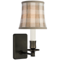 Tara 12" Sconce | Bronze | Schumacher Natural Sidney Check Soft Empire Shade