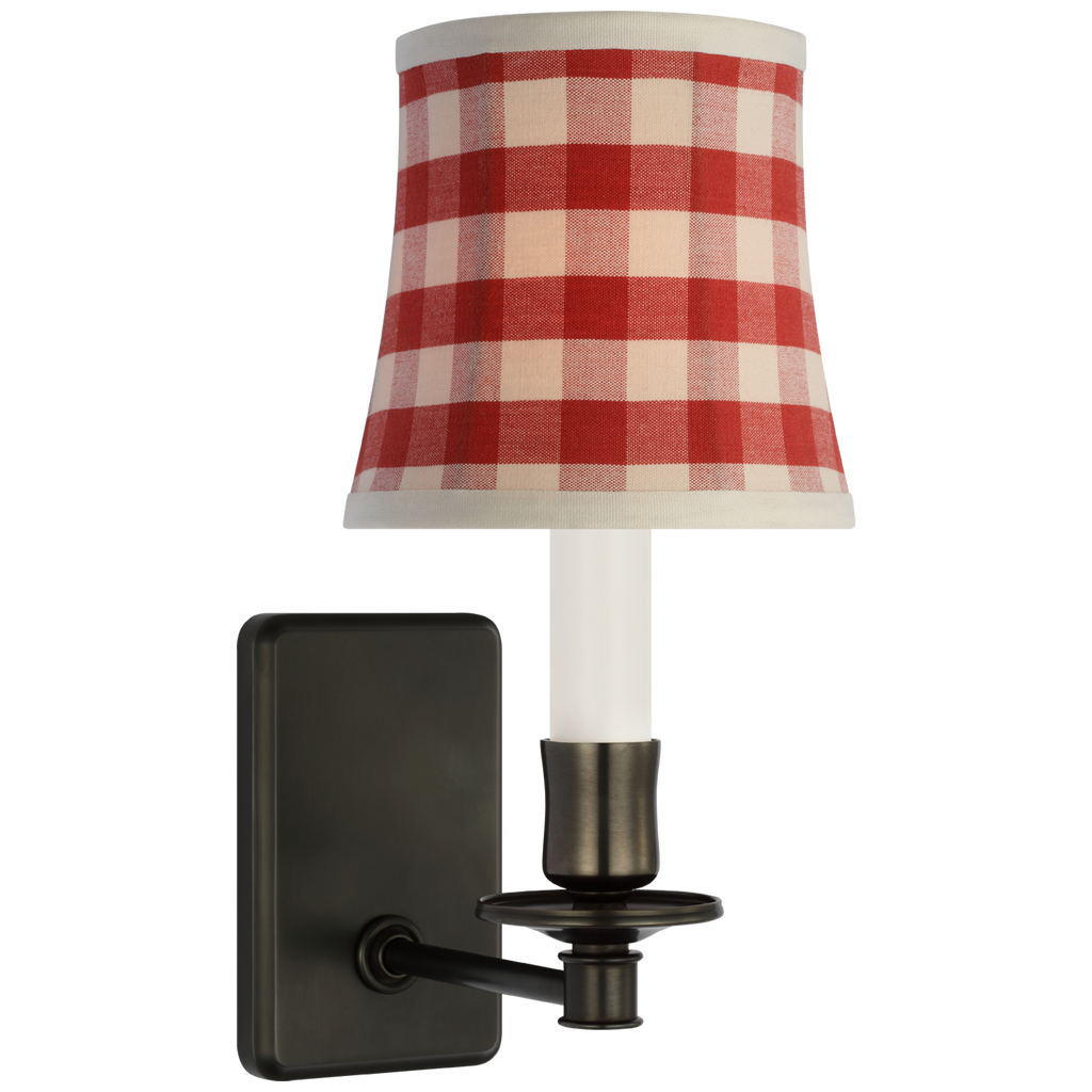 Tara 12" Sconce | Bronze | Schumacher Red Elton Check Soft Empire Shade