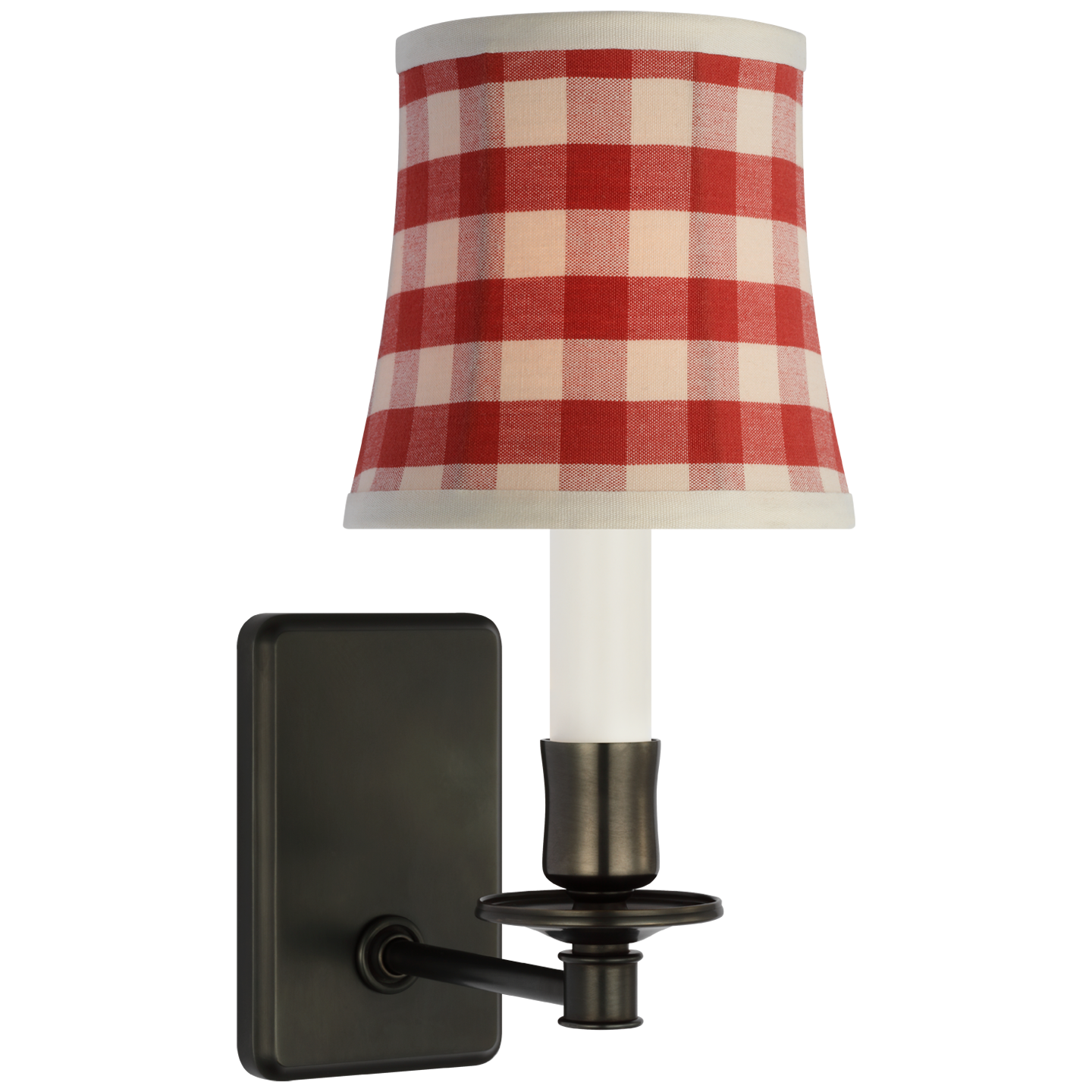 Tara 12" Sconce | Bronze | Schumacher Red Elton Check Soft Empire Shade