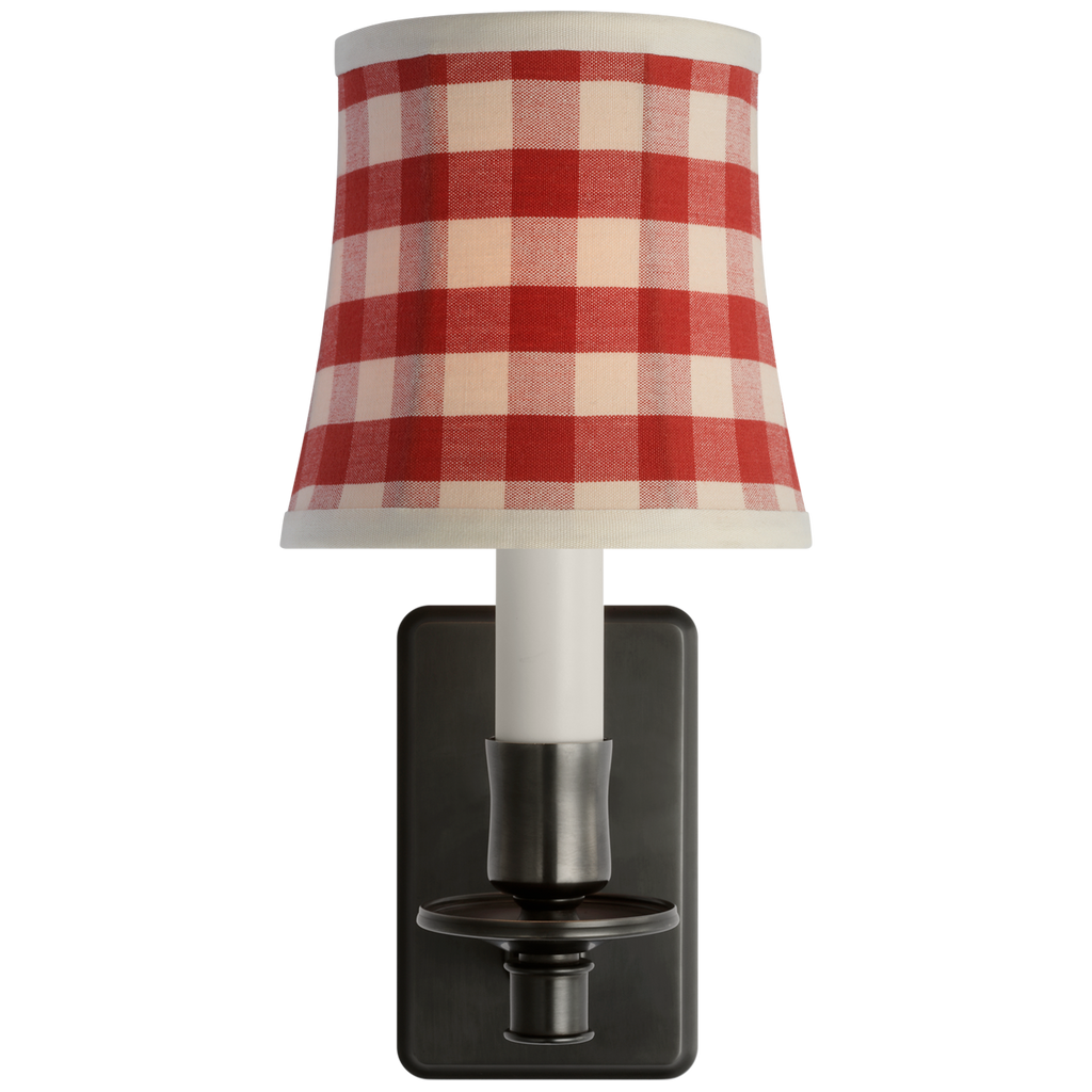 Tara 12" Sconce | Bronze | Schumacher Red Elton Check Soft Empire Shade