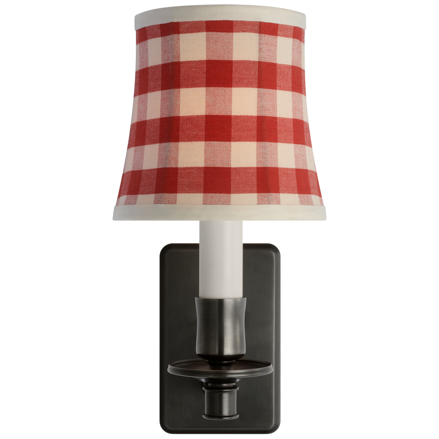 Tara 12" Sconce | Bronze | Schumacher Red Elton Check Soft Empire Shade