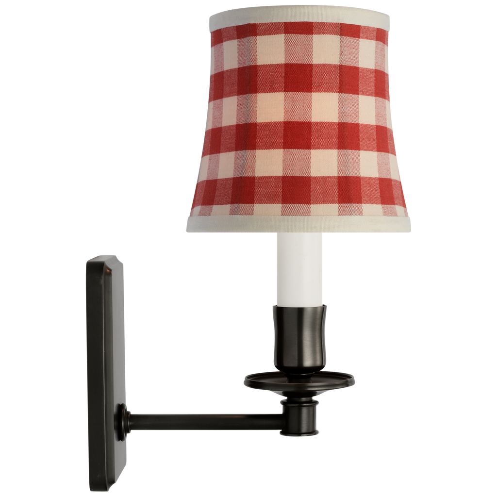 Tara 12" Sconce | Bronze | Schumacher Red Elton Check Soft Empire Shade