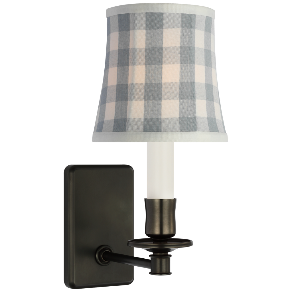 Tara 12" Sconce | Bronze | Schumacher Sky Elton Check Soft Empire Shade
