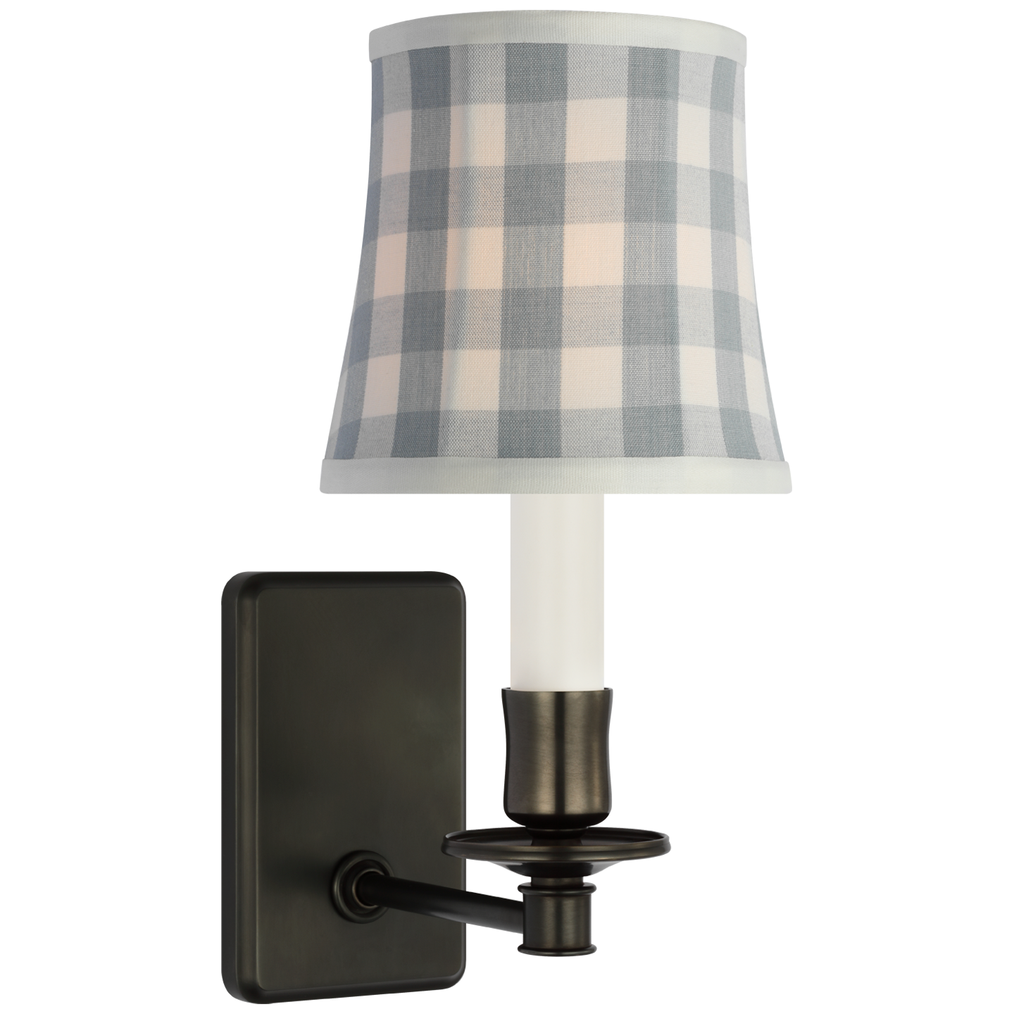 Tara 12" Sconce | Bronze | Schumacher Sky Elton Check Soft Empire Shade