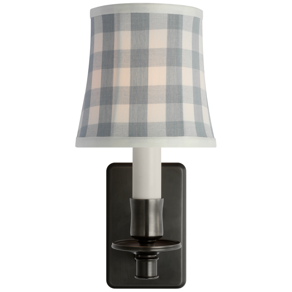 Tara 12" Sconce | Bronze | Schumacher Sky Elton Check Soft Empire Shade
