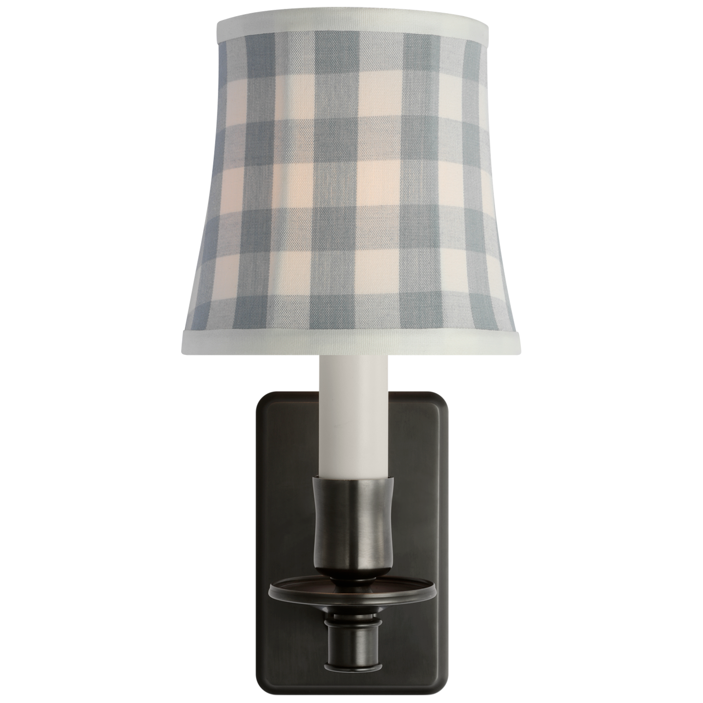 Tara 12" Sconce | Bronze | Schumacher Sky Elton Check Soft Empire Shade