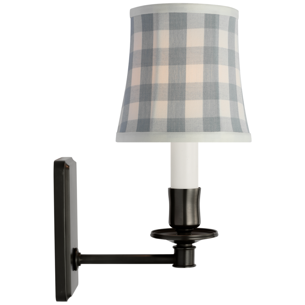 Tara 12" Sconce | Bronze | Schumacher Sky Elton Check Soft Empire Shade