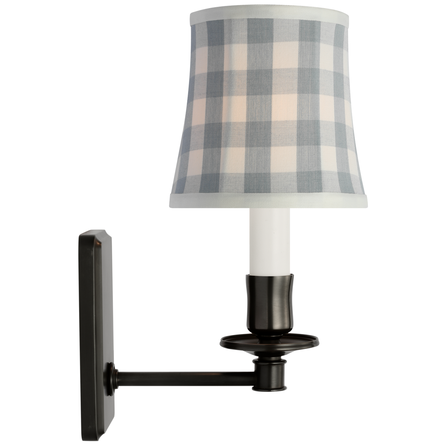 Tara 12" Sconce | Bronze | Schumacher Sky Elton Check Soft Empire Shade