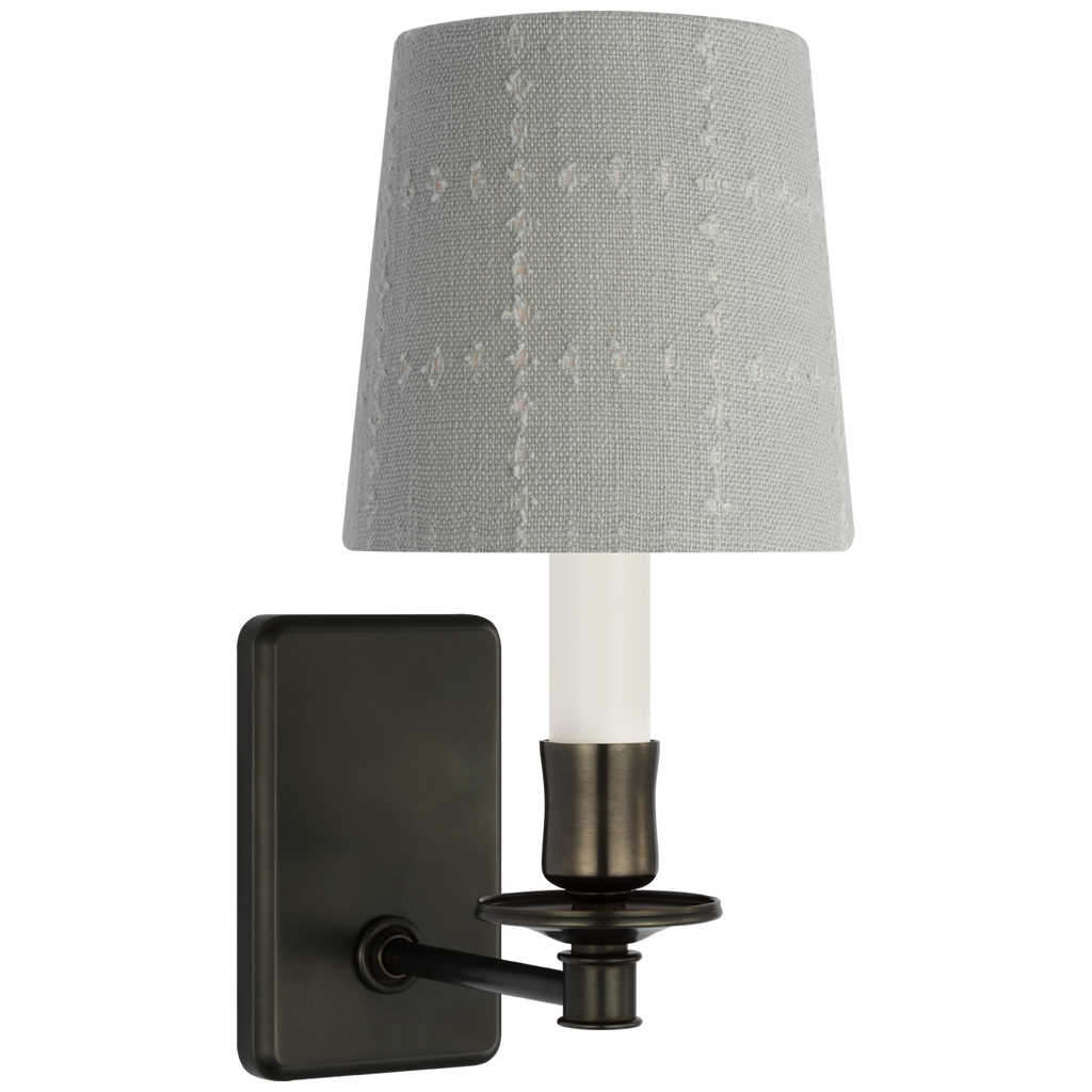 Tara 12" Sconce | Bronze | Schumacher Sky Elin Check Empire Shade