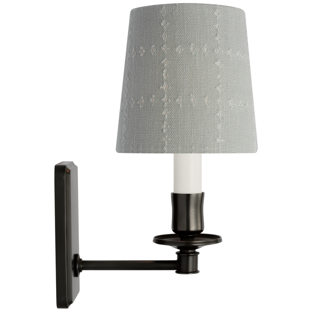 Tara 12" Sconce | Bronze | Schumacher Sky Elin Check Empire Shade