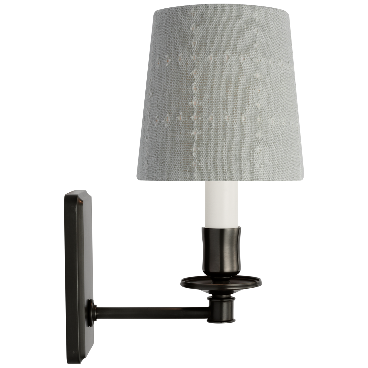Tara 12" Sconce | Bronze | Schumacher Sky Elin Check Empire Shade