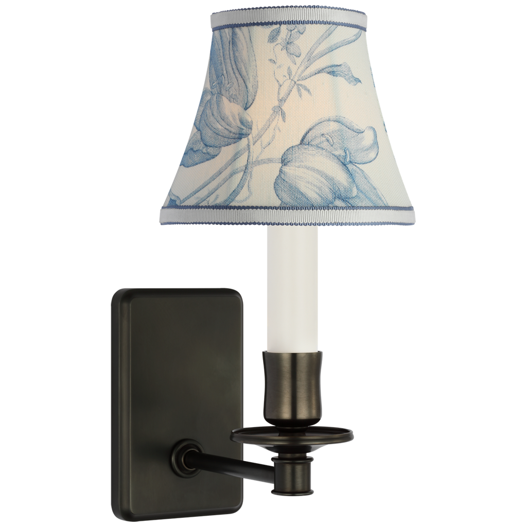 Tara 11" Sconce | Bronze | Schumacher Delft Toile De Fleurs Bell Empire Shade