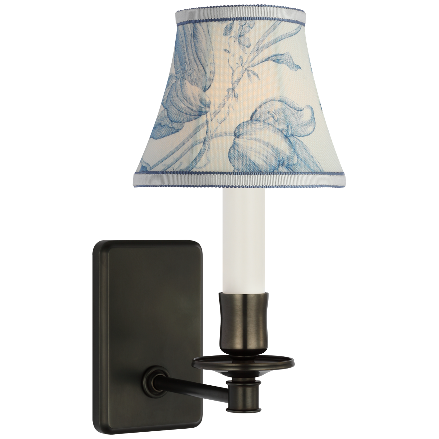 Tara 11" Sconce | Bronze | Schumacher Delft Toile De Fleurs Bell Empire Shade