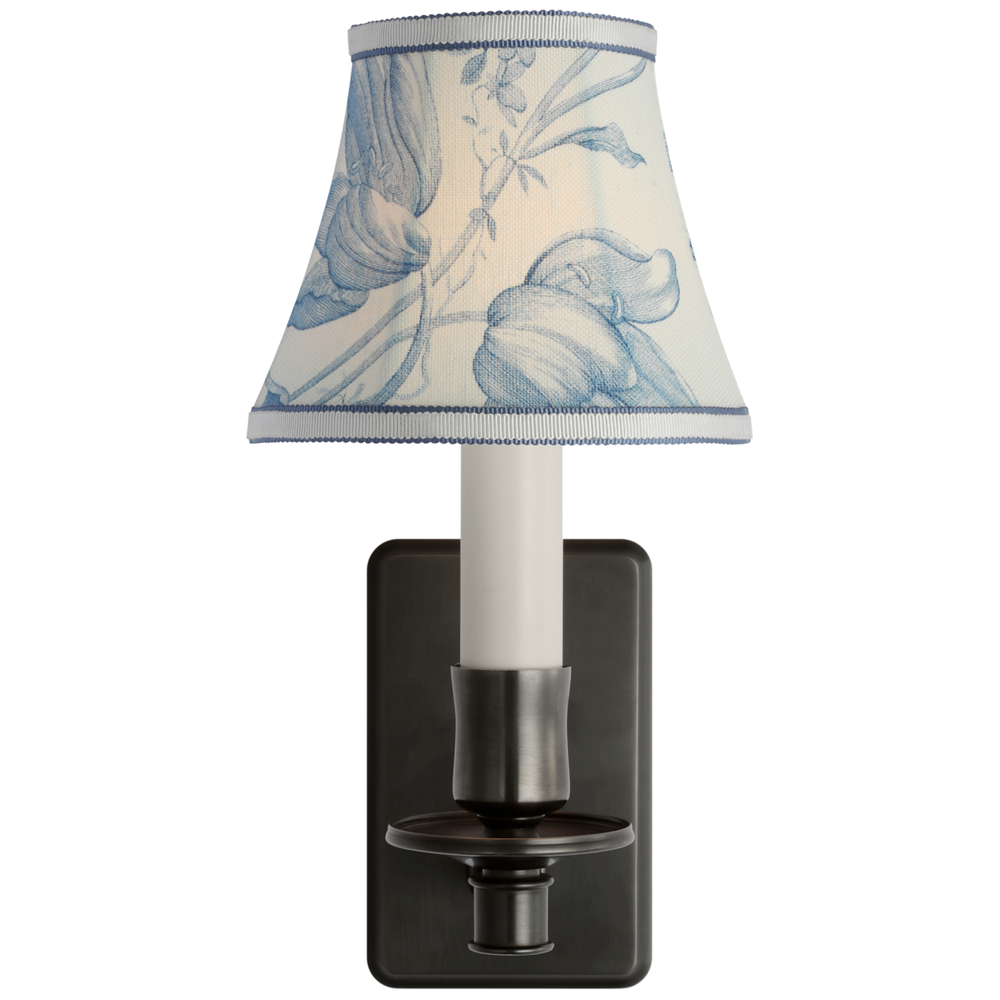 Tara 11" Sconce | Bronze | Schumacher Delft Toile De Fleurs Bell Empire Shade