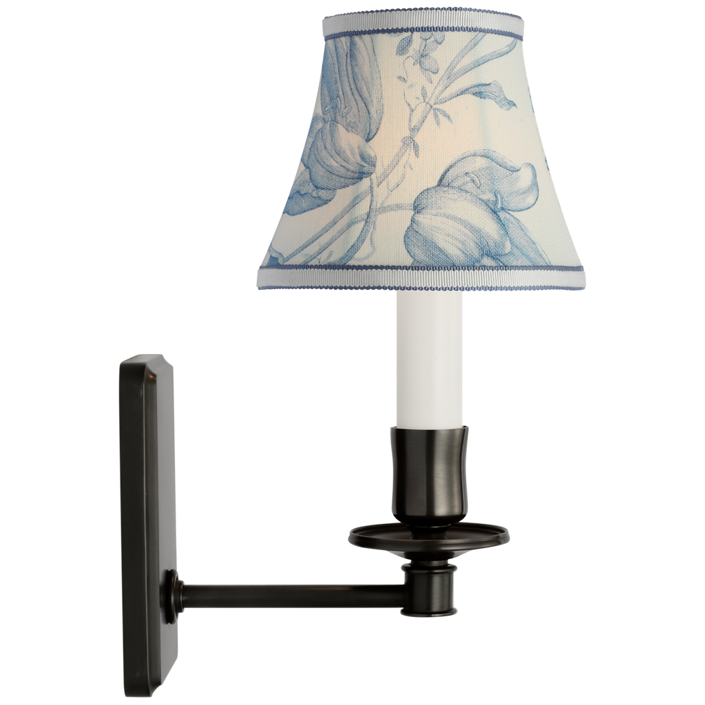 Tara 11" Sconce | Bronze | Schumacher Delft Toile De Fleurs Bell Empire Shade