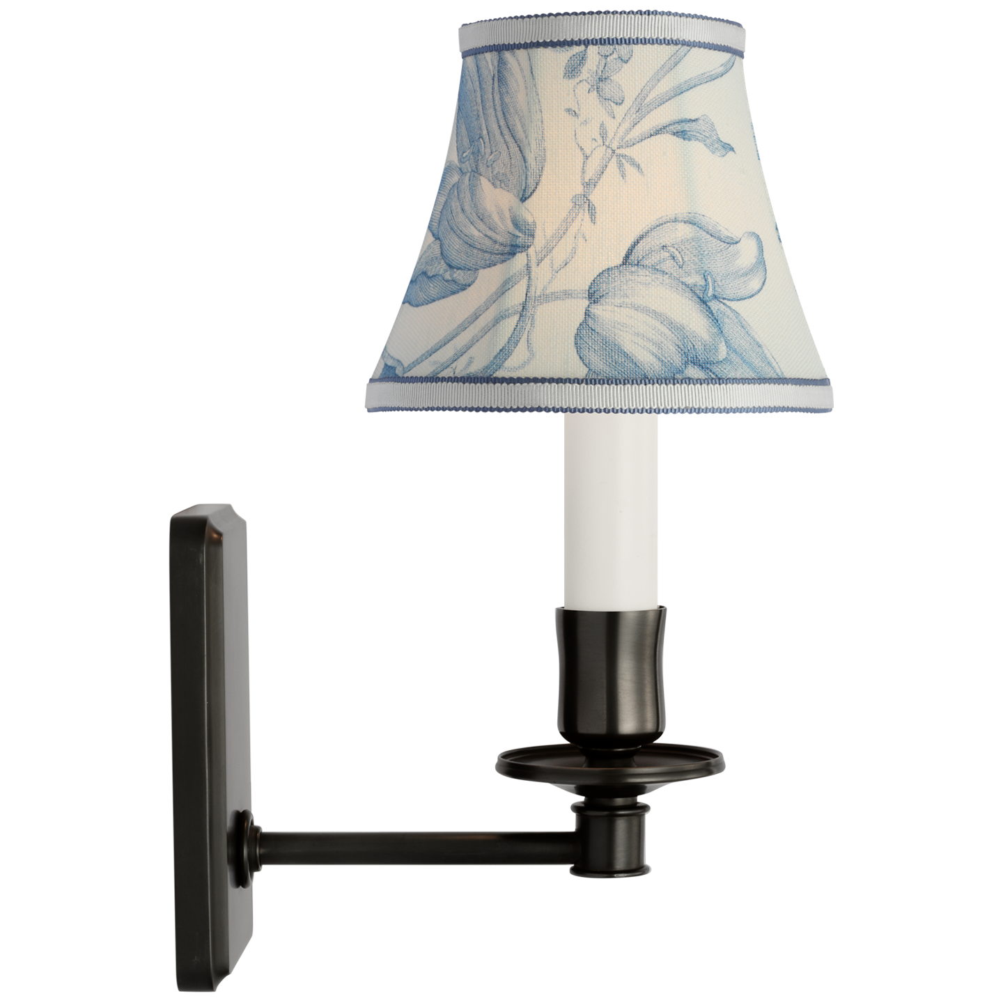 Tara 11" Sconce | Bronze | Schumacher Delft Toile De Fleurs Bell Empire Shade