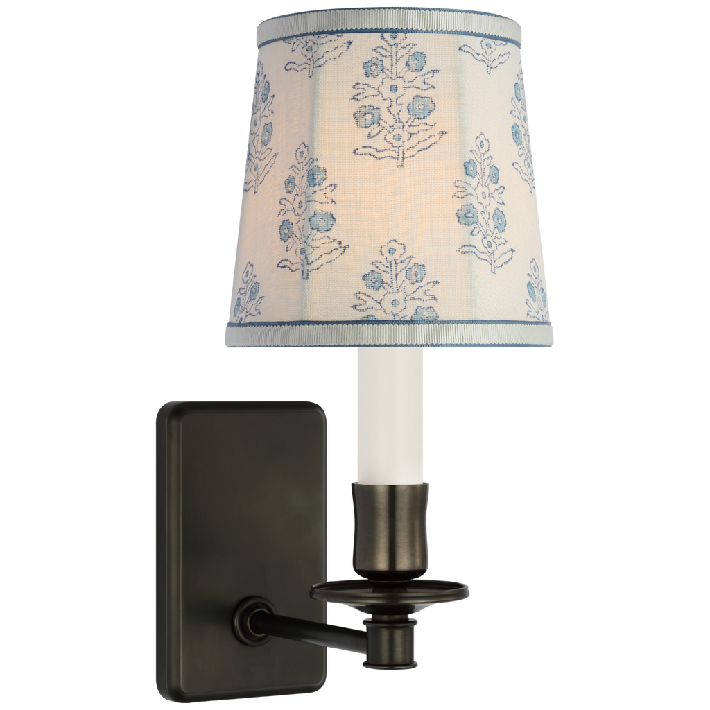 Tara 12" Sconce | Bronze | Schumacher Blue Aditi Soft Empire Shade