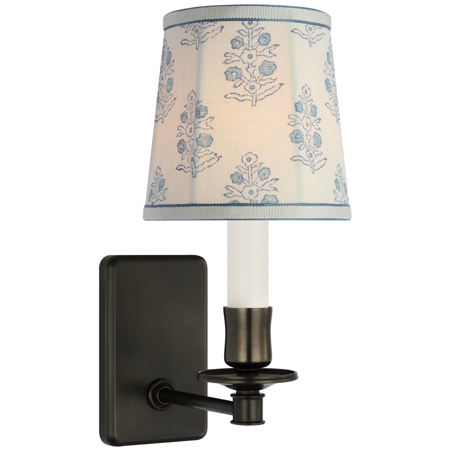 Tara 12" Sconce | Bronze | Schumacher Blue Aditi Soft Empire Shade