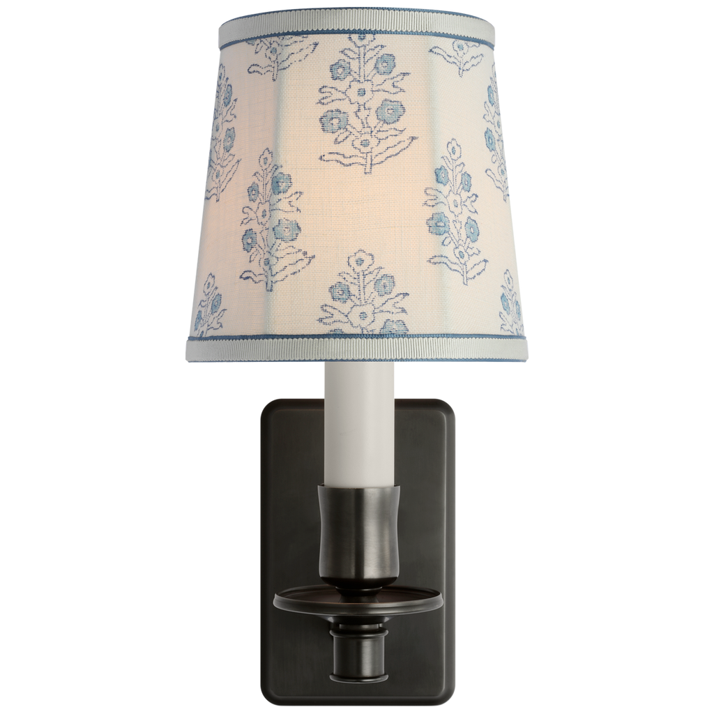 Tara 12" Sconce | Bronze | Schumacher Blue Aditi Soft Empire Shade