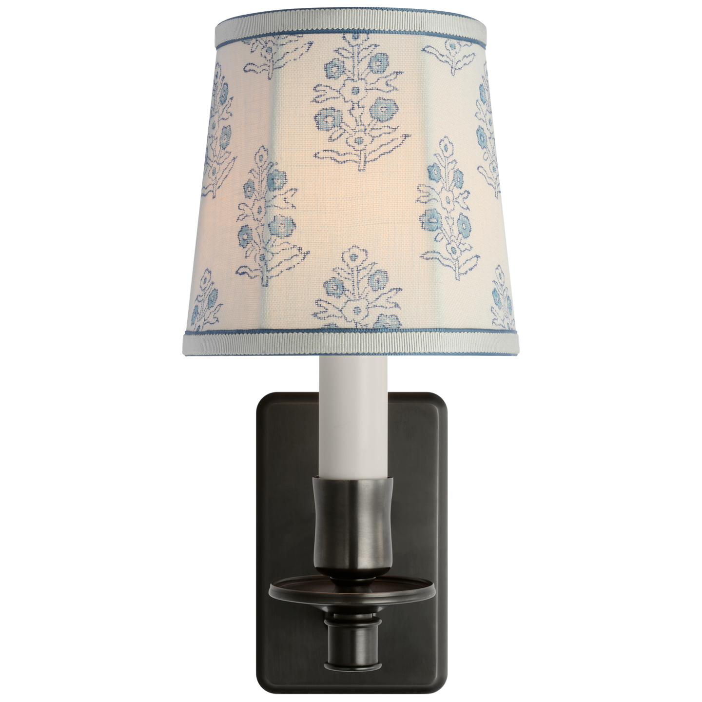 Tara 12" Sconce | Bronze | Schumacher Blue Aditi Soft Empire Shade