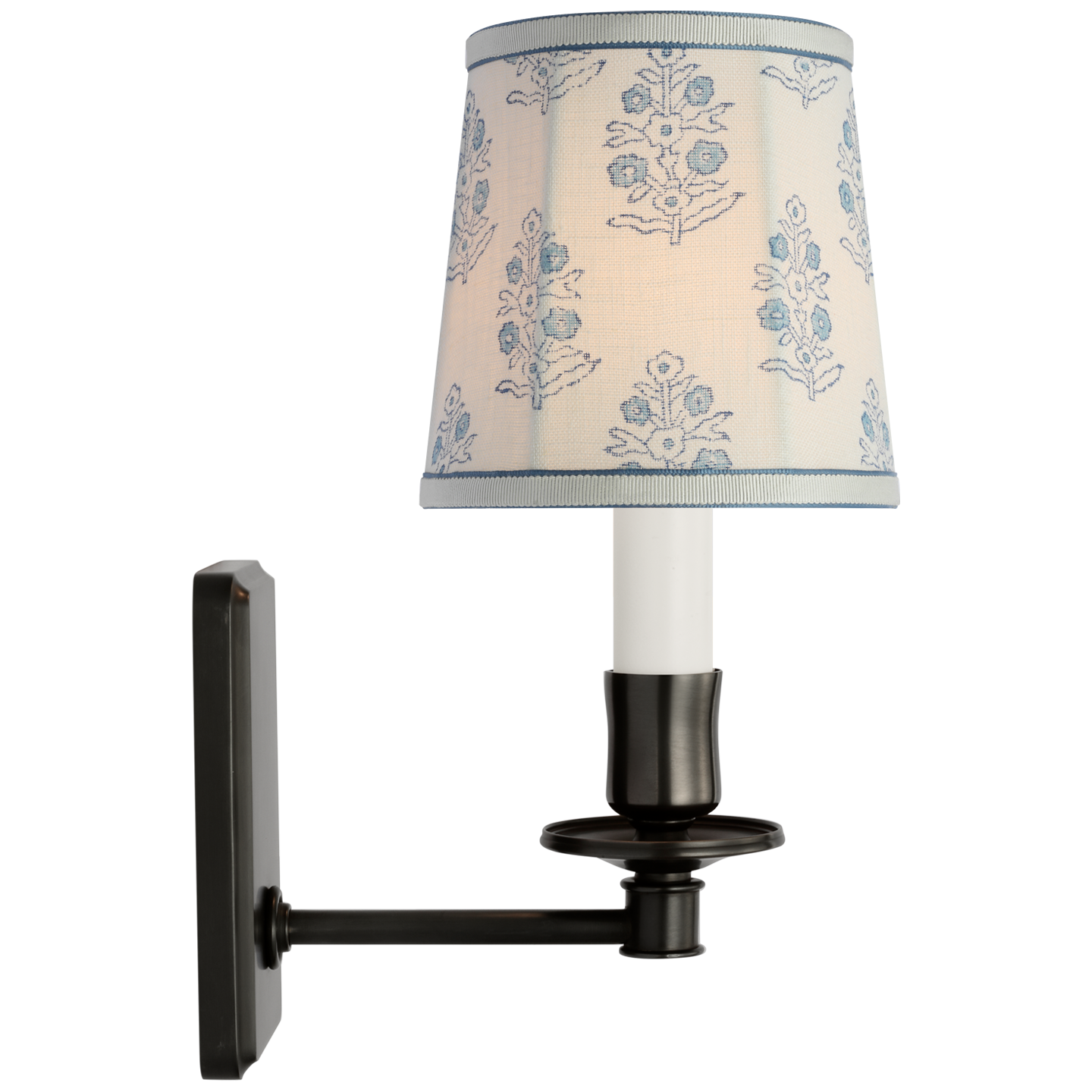 Tara 12" Sconce | Bronze | Schumacher Blue Aditi Soft Empire Shade