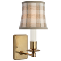Tara 12" Sconce | Hand-Rubbed Antique Brass | Schumacher Natural Sidney Check Soft Empire Shade