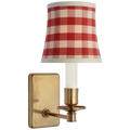 Tara 12" Sconce | Hand-Rubbed Antique Brass | Schumacher Red Elton Check Soft Empire Shade