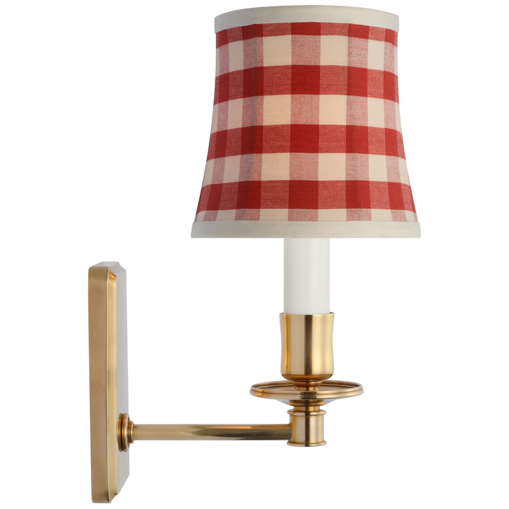 Tara 12" Sconce | Hand-Rubbed Antique Brass | Schumacher Red Elton Check Soft Empire Shade