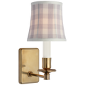 Tara 12" Sconce | Hand-Rubbed Antique Brass | Schumacher Lilac Elton Check Soft Empire Shade