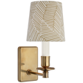 Tara 12" Sconce | Hand-Rubbed Antique Brass | Schumacher Taupe Abstract Leaf Empire Shade