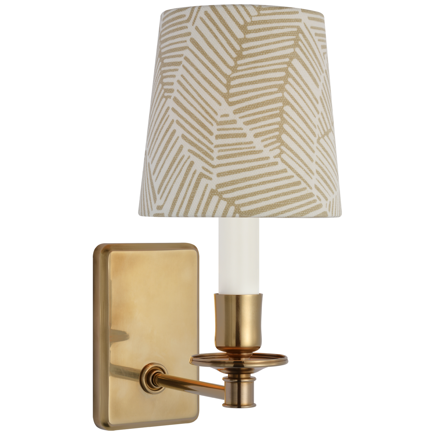 Tara 12" Sconce | Hand-Rubbed Antique Brass | Schumacher Taupe Abstract Leaf Empire Shade