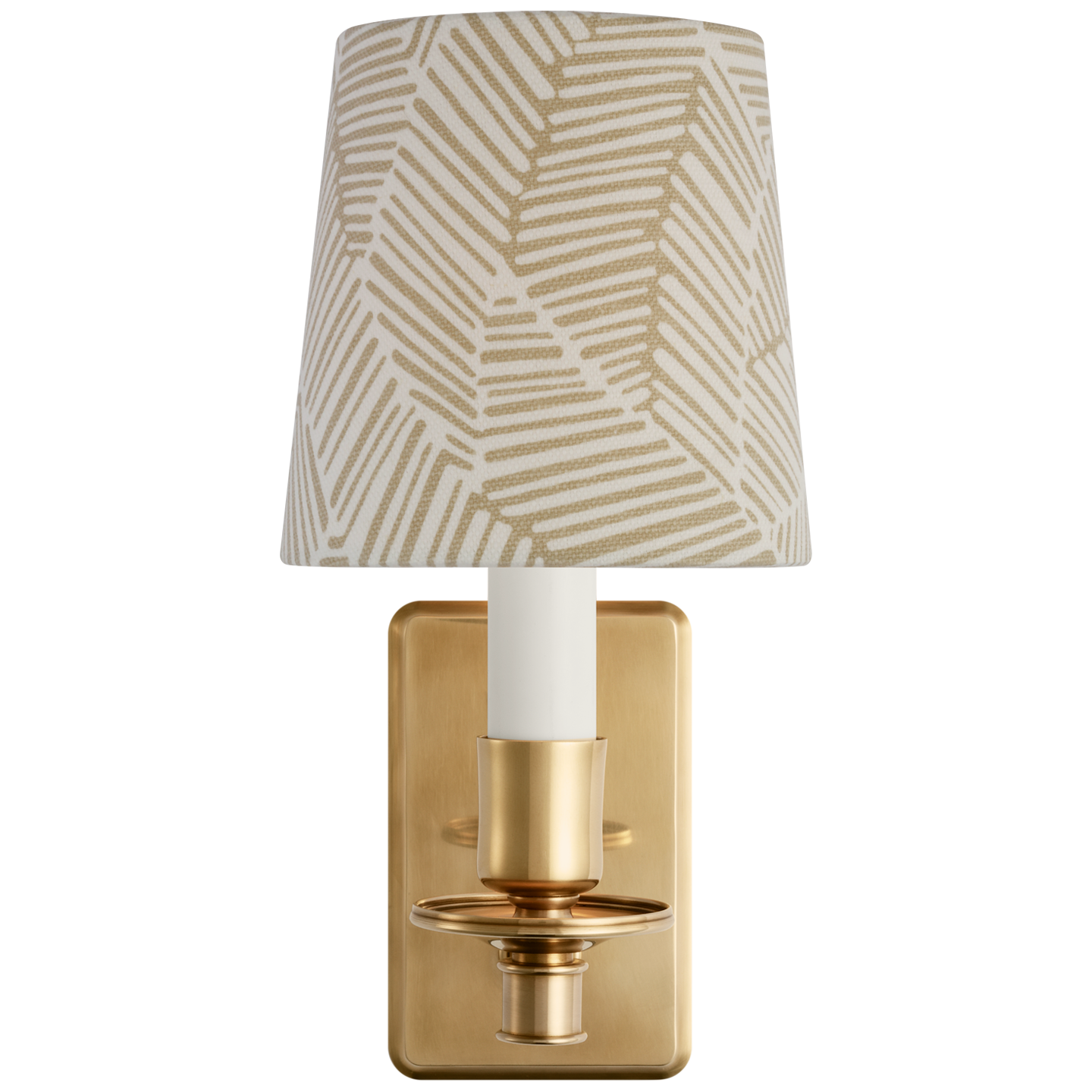 Tara 12" Sconce | Hand-Rubbed Antique Brass | Schumacher Taupe Abstract Leaf Empire Shade