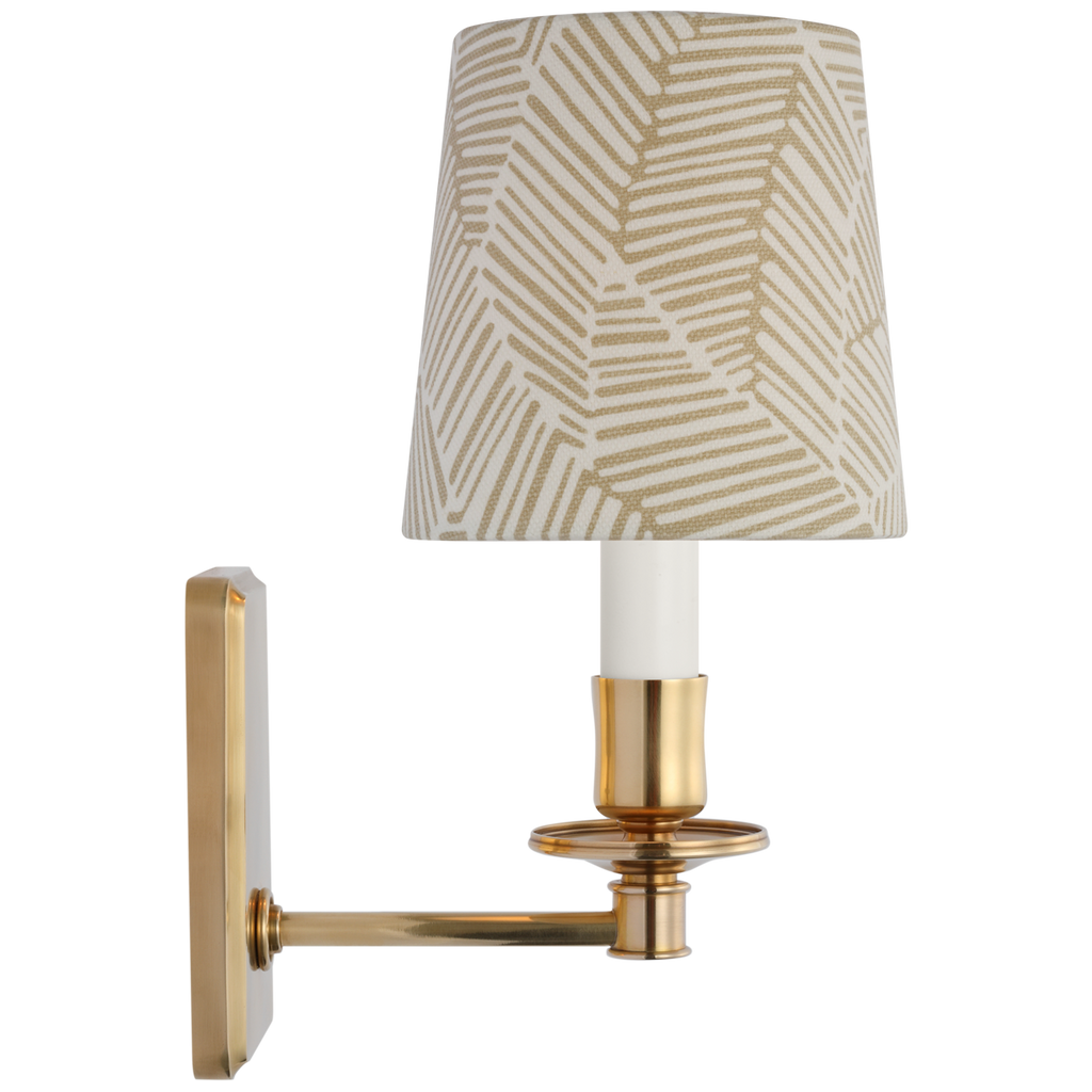 Tara 12" Sconce | Hand-Rubbed Antique Brass | Schumacher Taupe Abstract Leaf Empire Shade