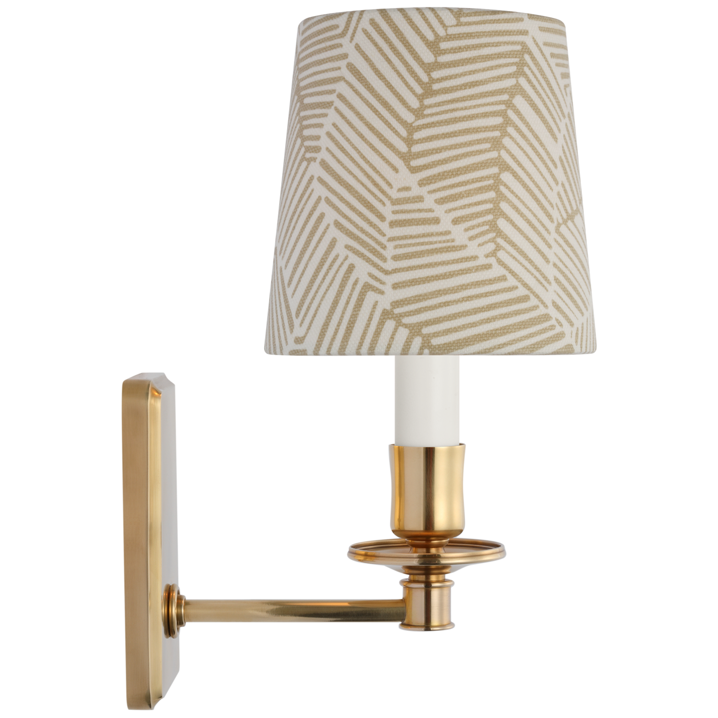Tara 12" Sconce | Hand-Rubbed Antique Brass | Schumacher Taupe Abstract Leaf Empire Shade