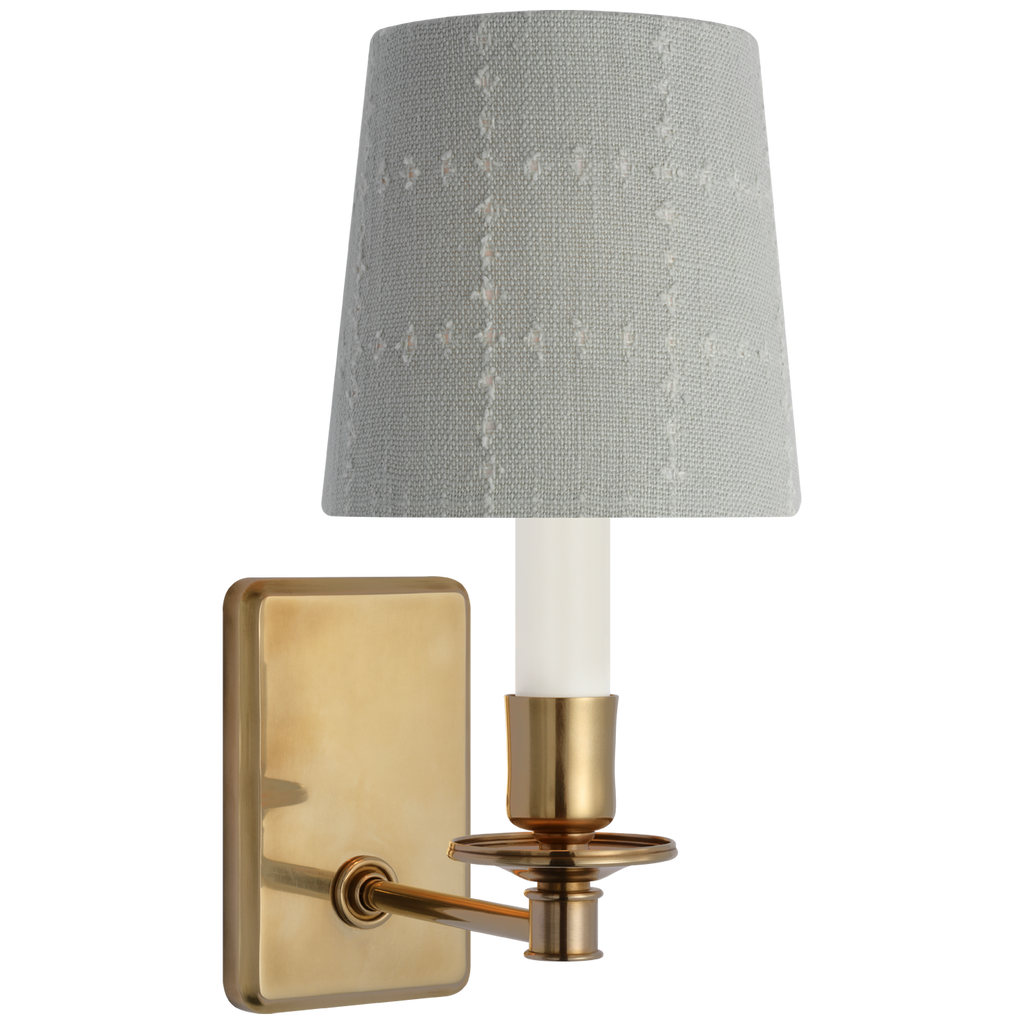 Tara 12" Sconce | Hand-Rubbed Antique Brass | Schumacher Sky Elin Check Empire Shade