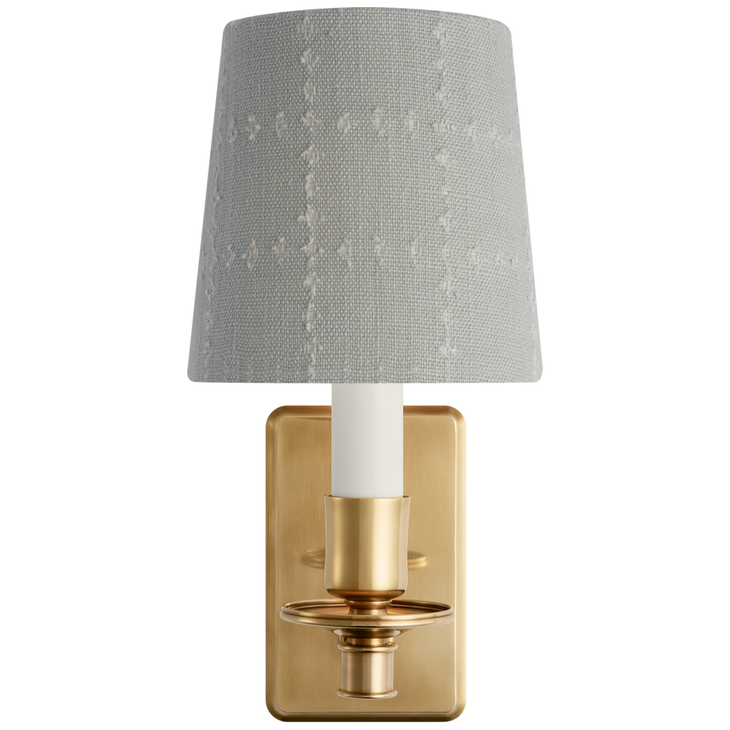 Tara 12" Sconce | Hand-Rubbed Antique Brass | Schumacher Sky Elin Check Empire Shade