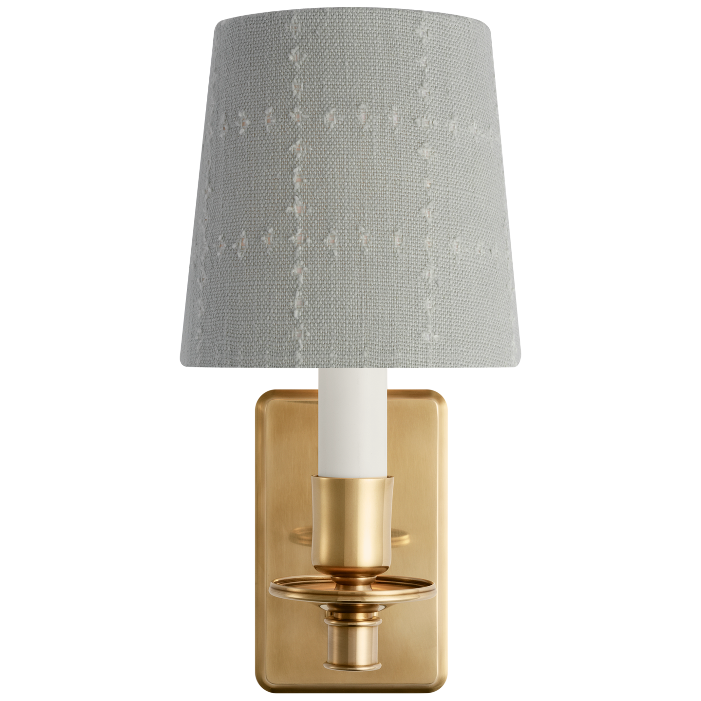Tara 12" Sconce | Hand-Rubbed Antique Brass | Schumacher Sky Elin Check Empire Shade