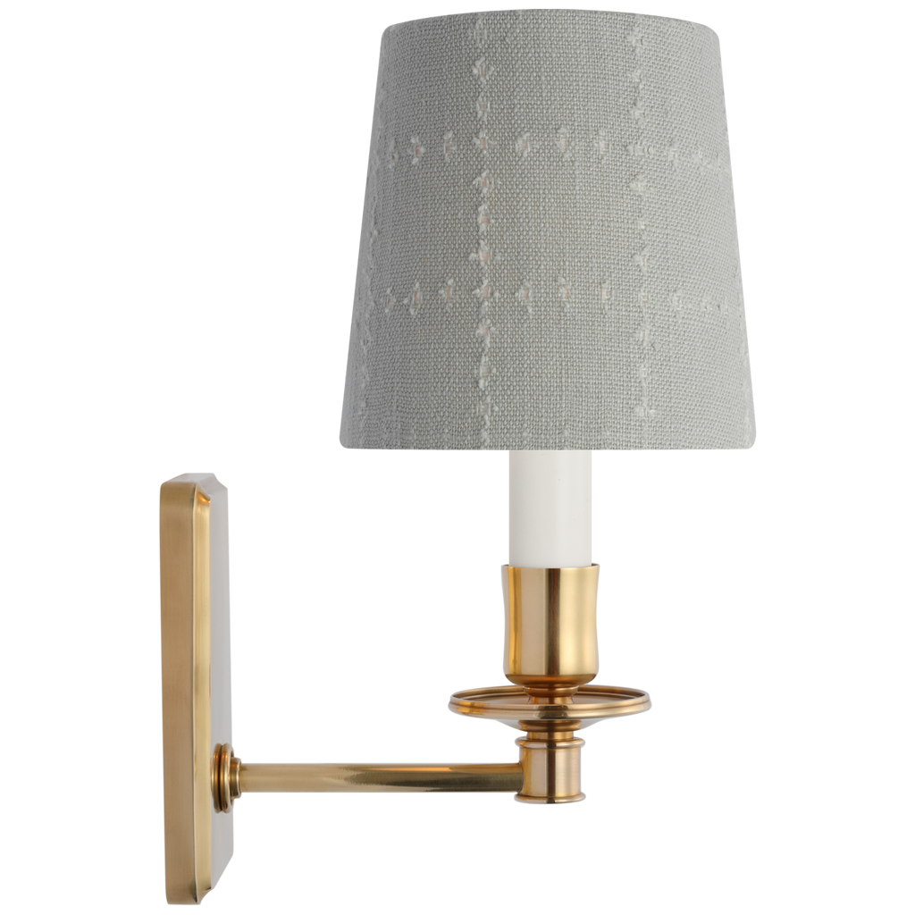 Tara 12" Sconce | Hand-Rubbed Antique Brass | Schumacher Sky Elin Check Empire Shade