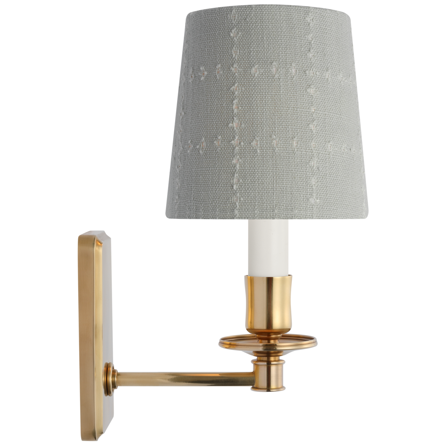 Tara 12" Sconce | Hand-Rubbed Antique Brass | Schumacher Sky Elin Check Empire Shade