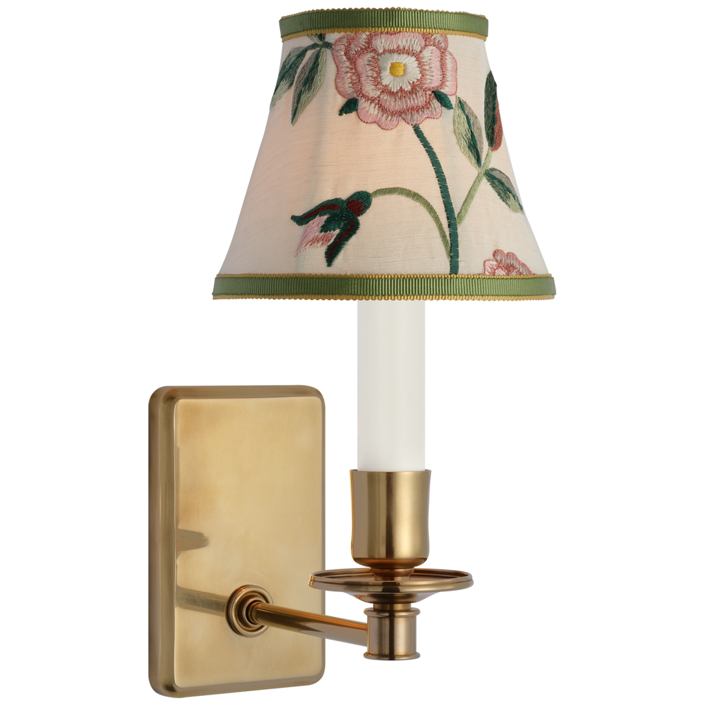 Tara 11" Sconce | Hand-Rubbed Antique Brass | Schumacher Royal Silk Bell Empire Shade