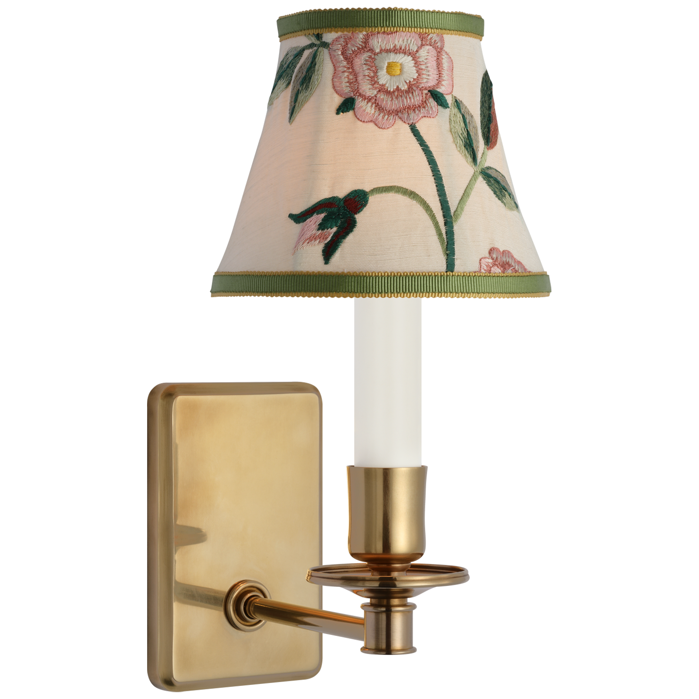 Tara 11" Sconce | Hand-Rubbed Antique Brass | Schumacher Royal Silk Bell Empire Shade