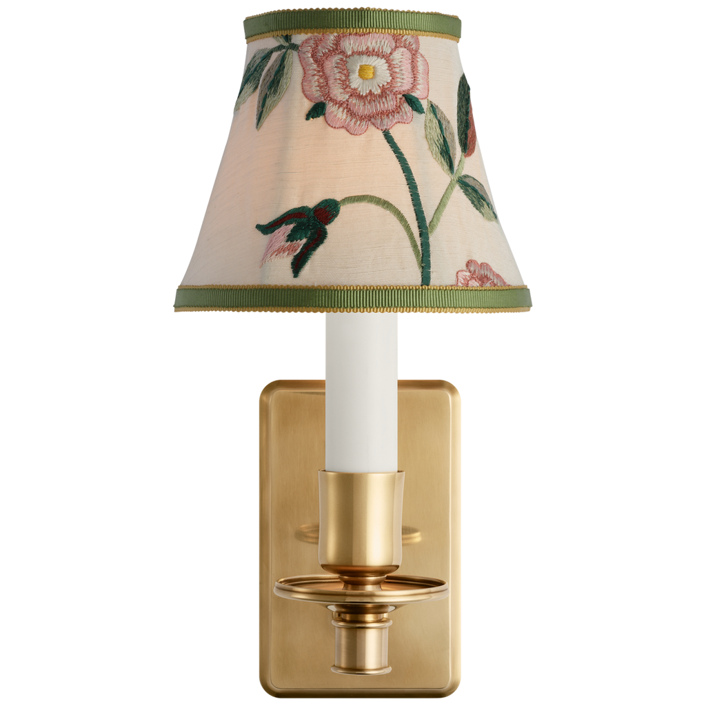 Tara 11" Sconce | Hand-Rubbed Antique Brass | Schumacher Royal Silk Bell Empire Shade