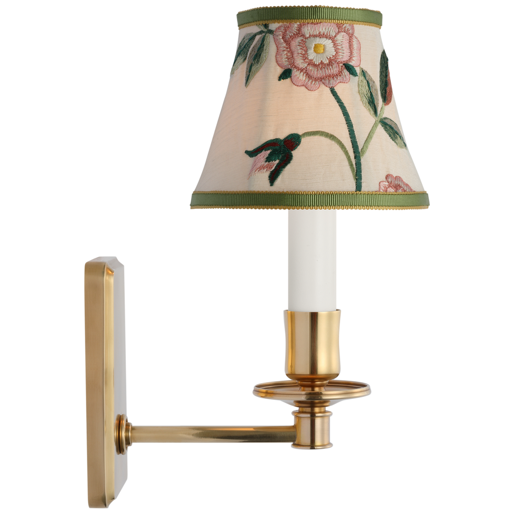 Tara 11" Sconce | Hand-Rubbed Antique Brass | Schumacher Royal Silk Bell Empire Shade