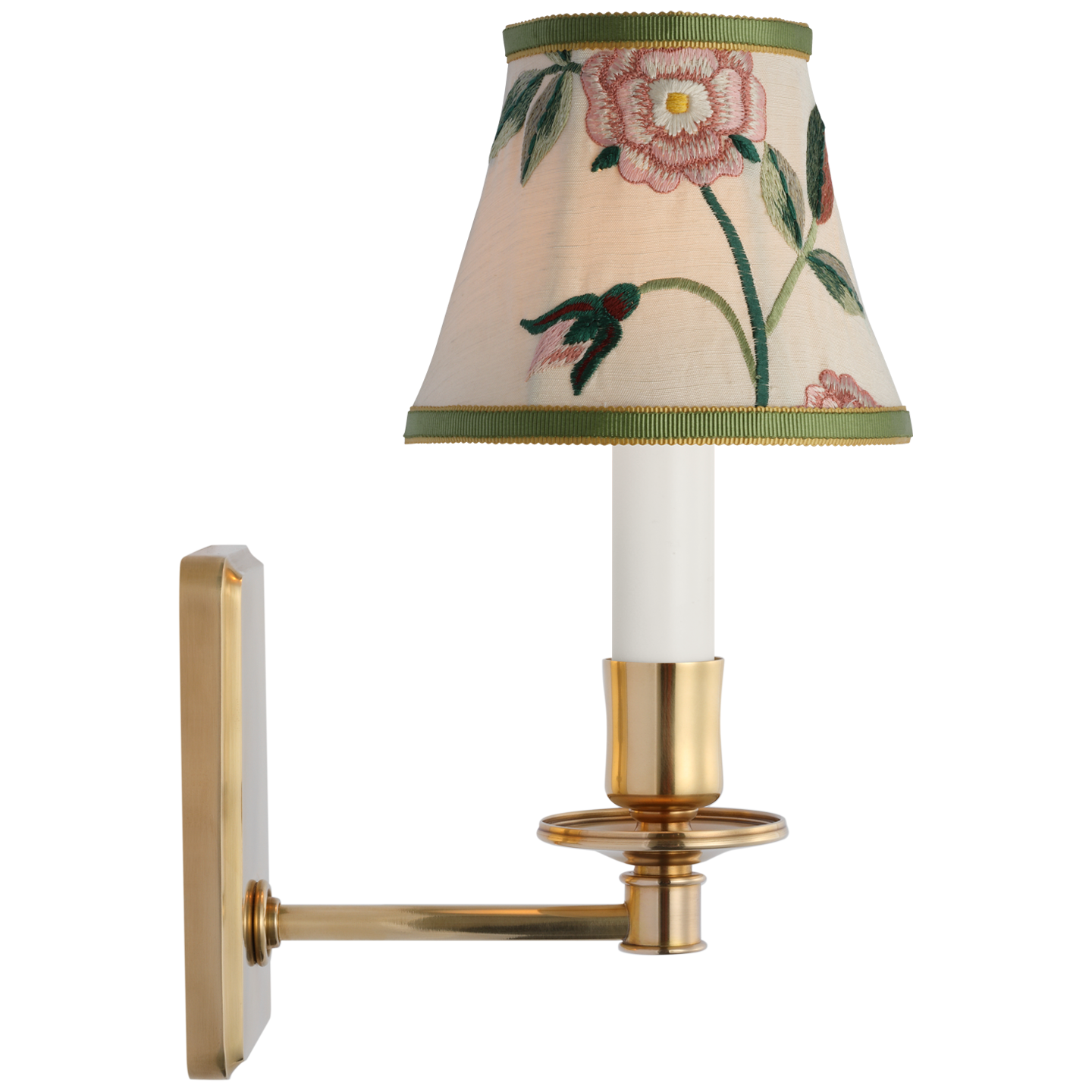 Tara 11" Sconce | Hand-Rubbed Antique Brass | Schumacher Royal Silk Bell Empire Shade