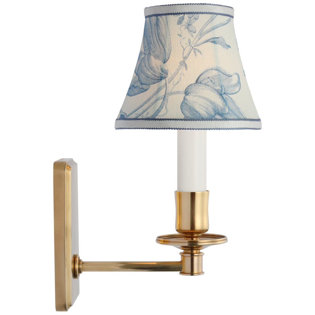 Tara 11" Sconce | Hand-Rubbed Antique Brass | Schumacher Delft Toile De Fleurs Bell Empire Shade