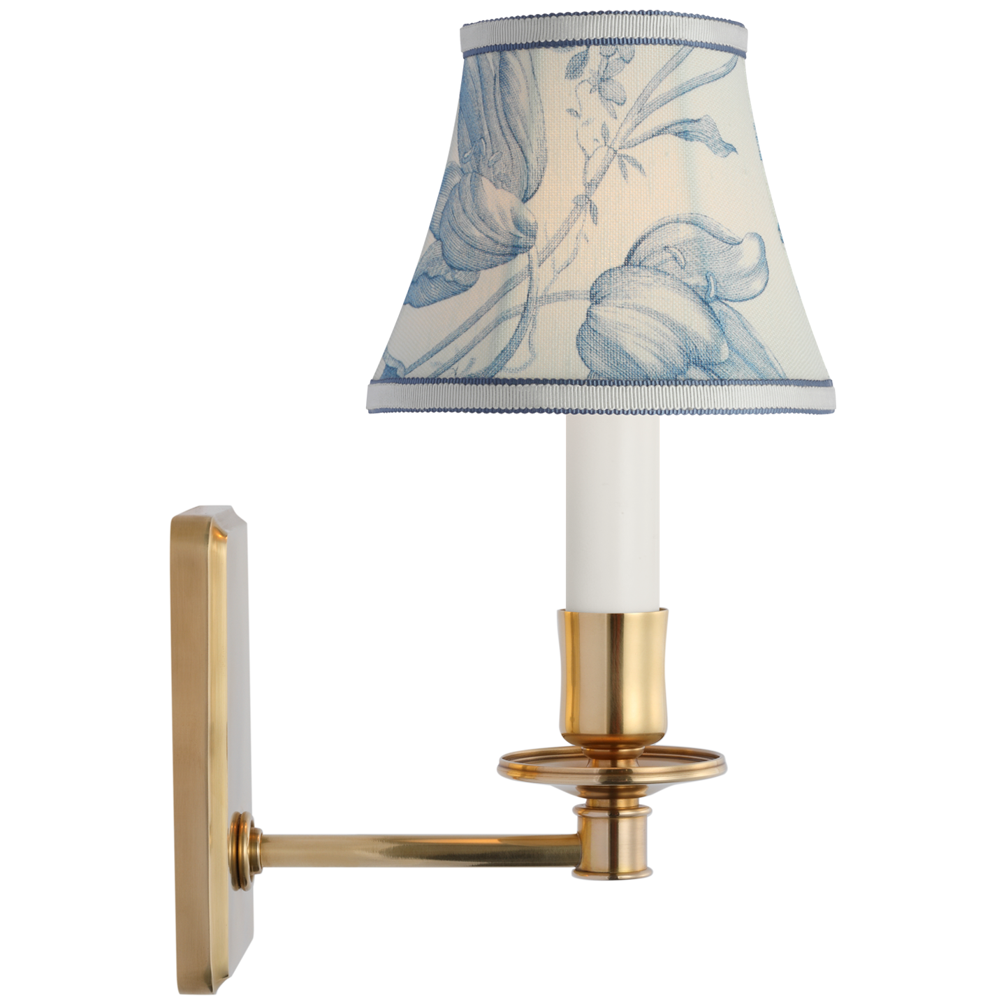 Tara 11" Sconce | Hand-Rubbed Antique Brass | Schumacher Delft Toile De Fleurs Bell Empire Shade