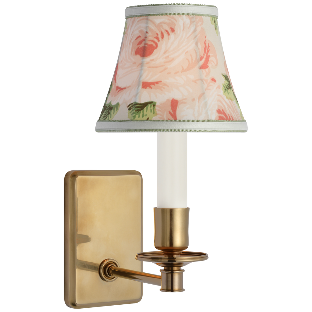 Tara 11" Sconce | Hand-Rubbed Antique Brass | Schumacher Blush Salisbury Chintz Bell Empire Shade