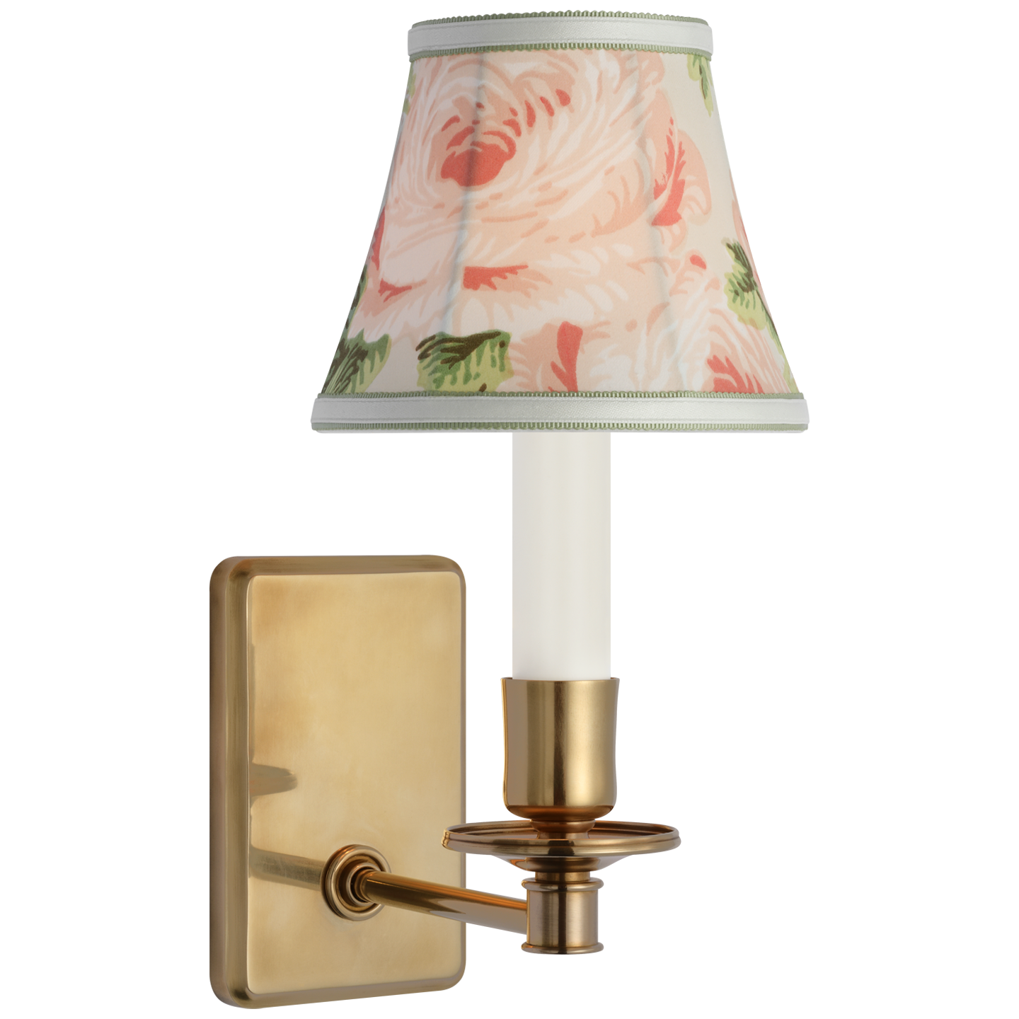 Tara 11" Sconce | Hand-Rubbed Antique Brass | Schumacher Blush Salisbury Chintz Bell Empire Shade