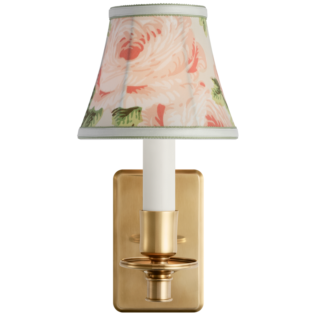 Tara 11" Sconce | Hand-Rubbed Antique Brass | Schumacher Blush Salisbury Chintz Bell Empire Shade