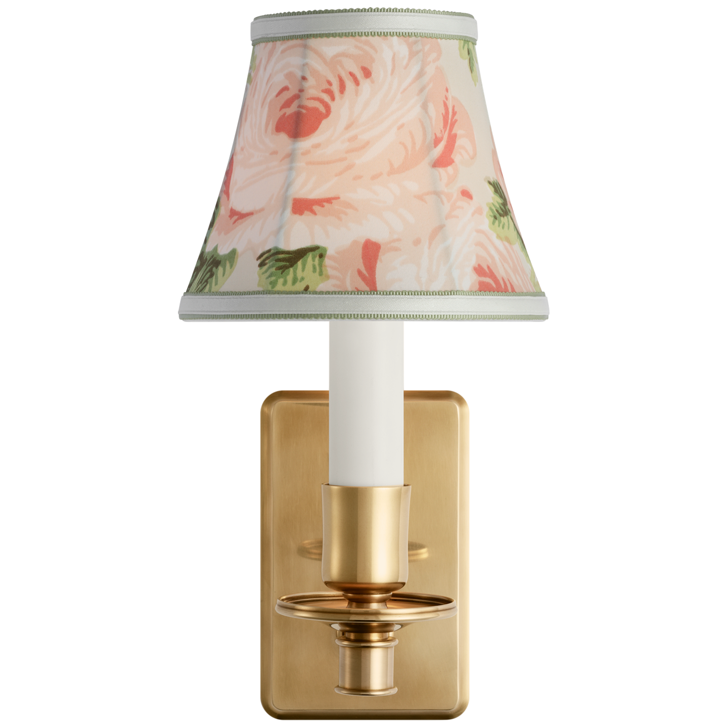 Tara 11" Sconce | Hand-Rubbed Antique Brass | Schumacher Blush Salisbury Chintz Bell Empire Shade